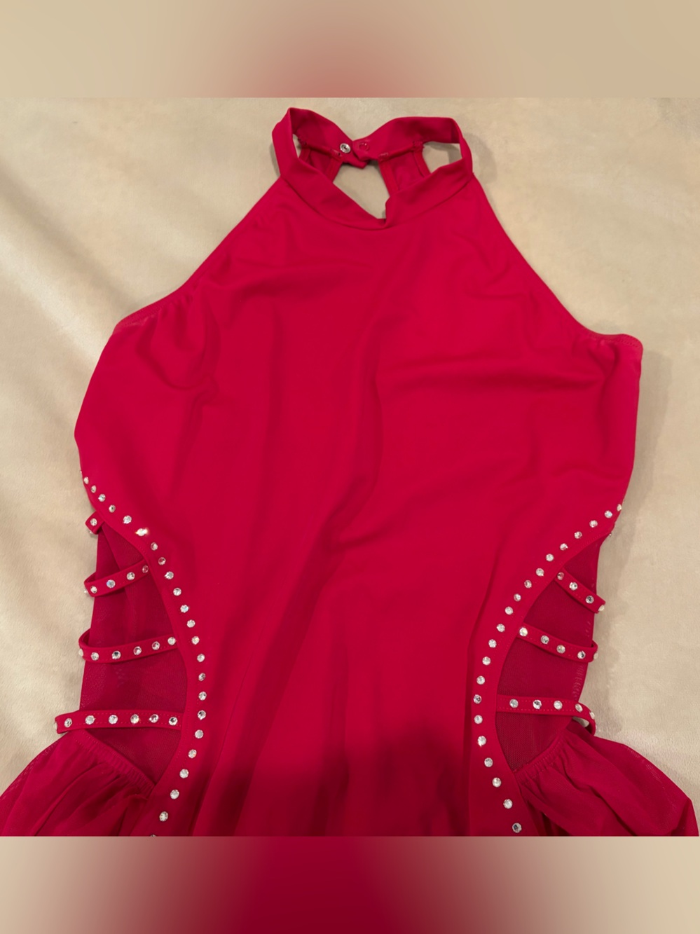 Weissman Ivy Sky Red Sleeveless Halter Asymmetric Dress with Crystals - Picture 4 of 7